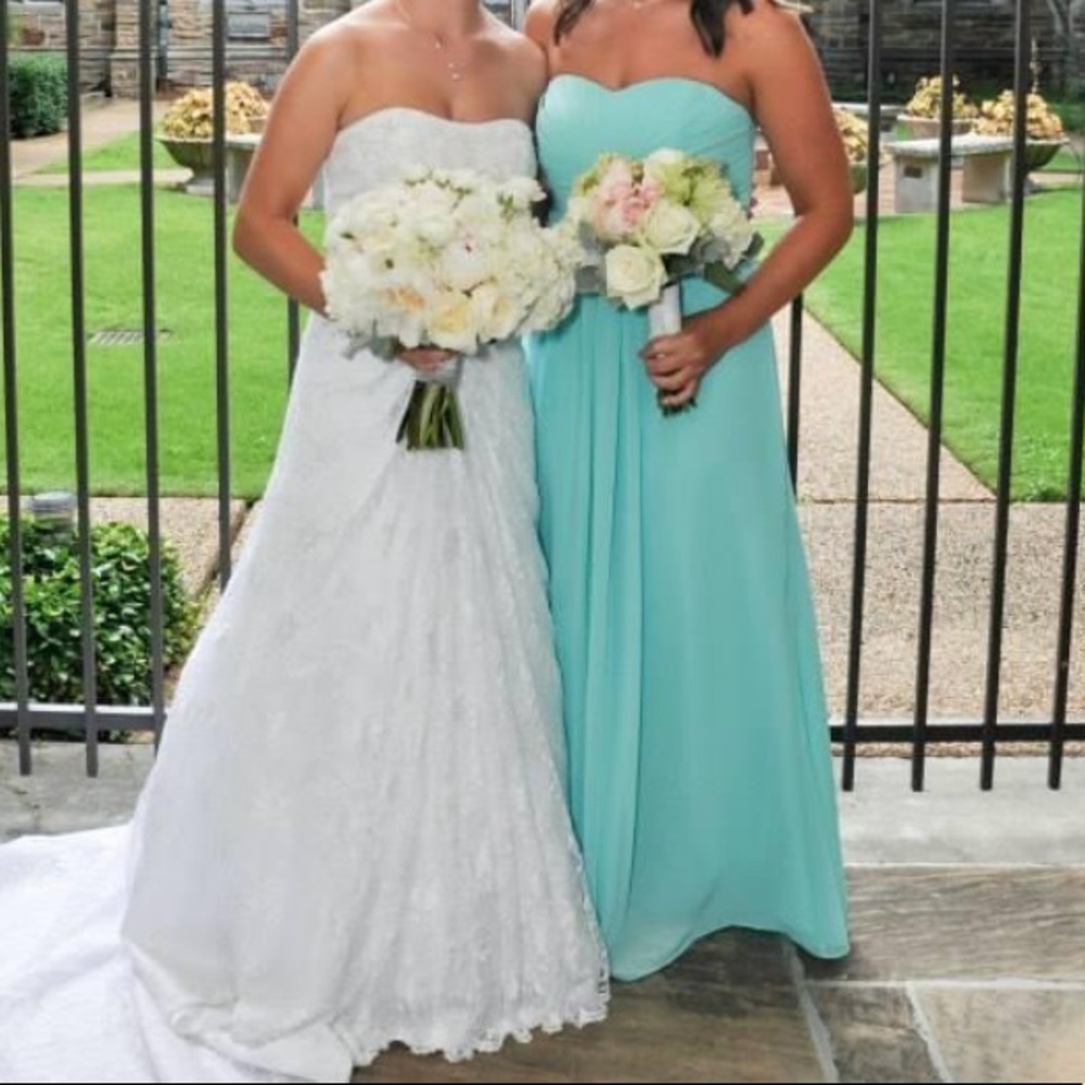 David’s bridal strapless bridesmaid dress